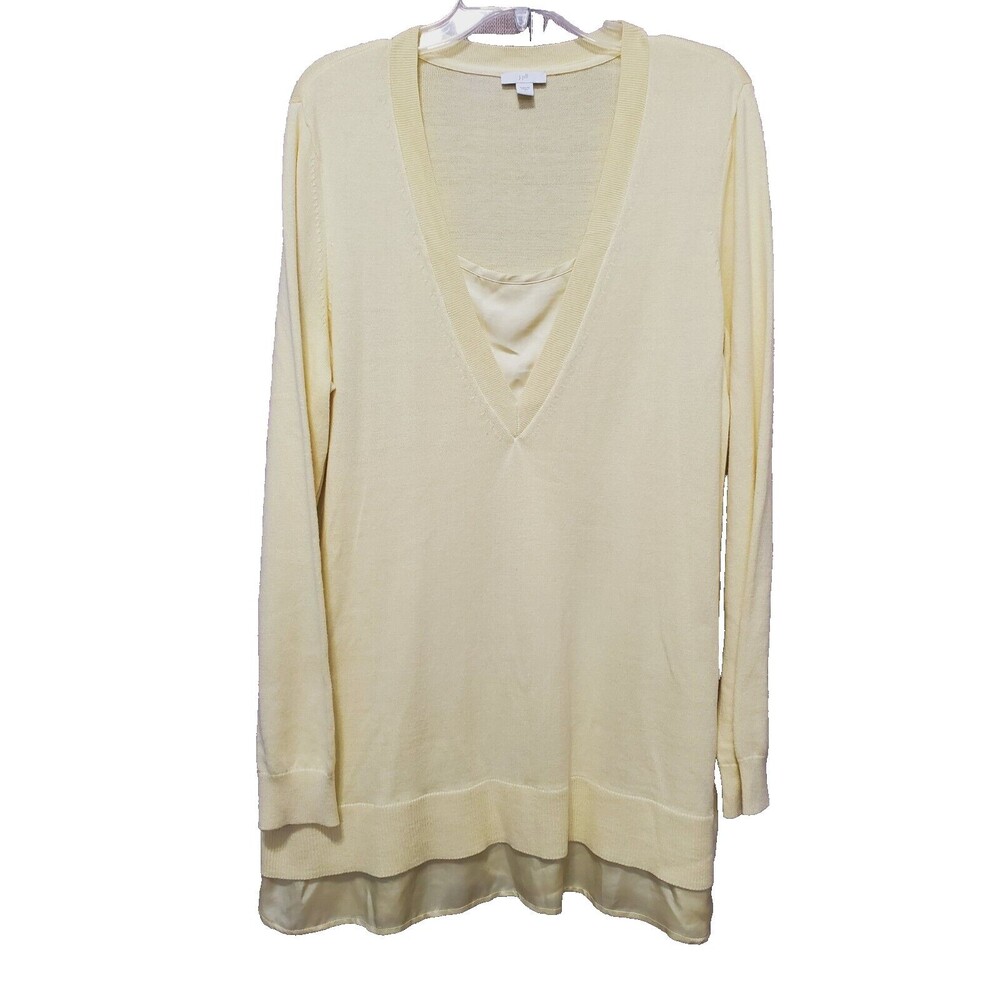 J Jill Yellow Layered Cotton Blend Look V-Neck Sweater Tunic Sz Large Lagenlook